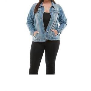 NEW VERACCI women's plus size original trucker denim jacket in medium wash